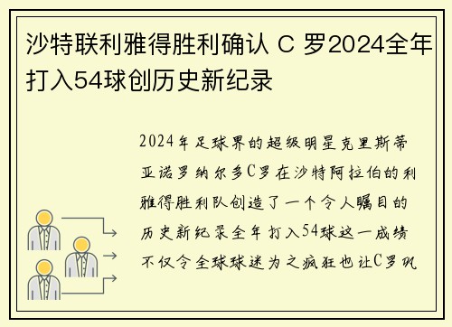 沙特联利雅得胜利确认 C 罗2024全年打入54球创历史新纪录 沙特联利雅得胜利确认 C 罗2024全年打入54球创历史新纪录